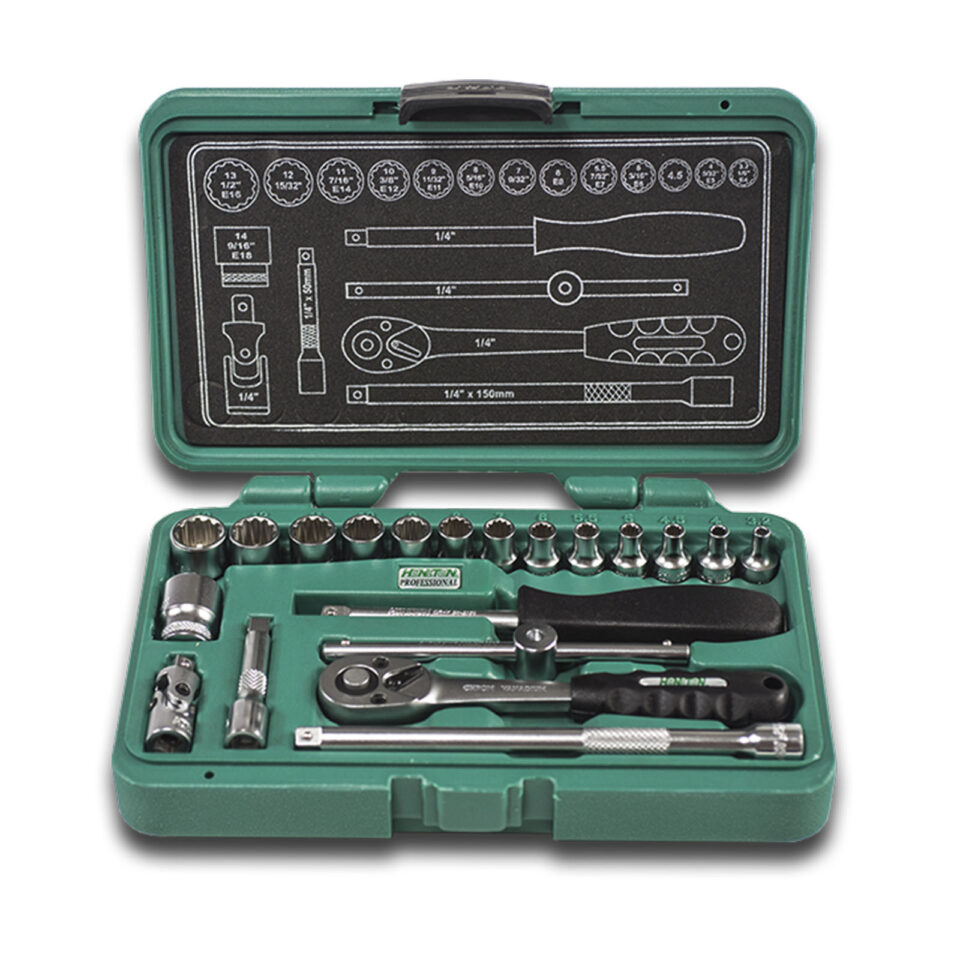 HONITON Steckschlüsselsatz 1/4", 20 Teile. mit Umschaltknarre